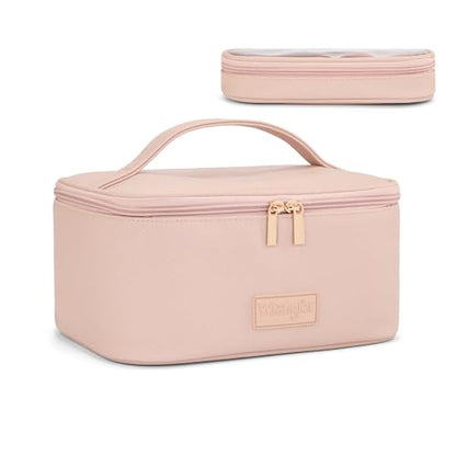 Wrangler Travel Makeup Bag 2pcs Set Cosmetic Bag with Makeup Brush Holder - color: Light Pink