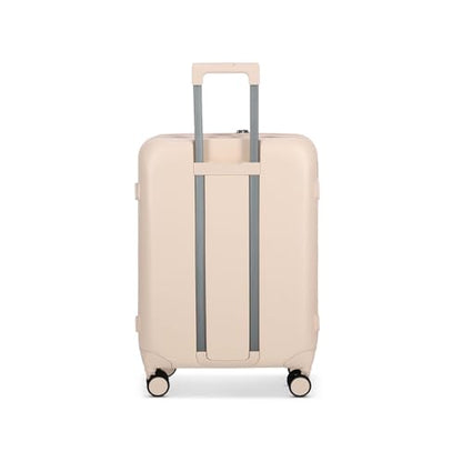 ROLLINK Foldable Mono Medium Checked Suitcase 26” – Hardshell Luggage, Double Spinner Wheels, TSA Lock, Lightweight & Durable Travel Case – Scratch, Water & Impact Resistant (Shifting Sand) - color: Sand Beige, size: Medium Checked