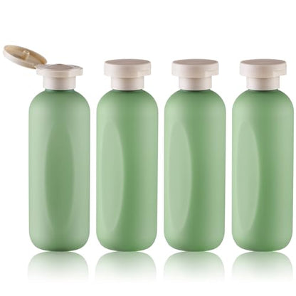 Empty Shampoo Bottles 6.7oz, Green Flip Cap Refillable Plastic, 4 Pack Set - color: Green