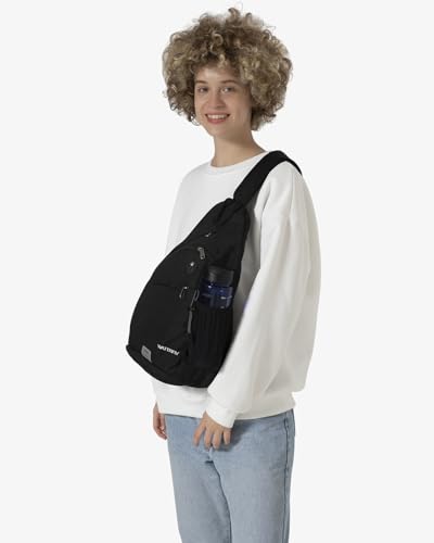 WATERFLY Large Sling Bag Crossbody Backpack Chest Pack for Men Women - color: Black