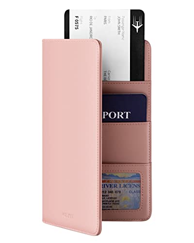 VULKIT Passport Wallet for Travel RFID Blocking Premium Leather - color: Pink