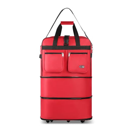 36'' Expandable Rolling Duffel Bag Suitcases w/Wheels,Foldable Luggage Bag - color: Red, size: 36''
