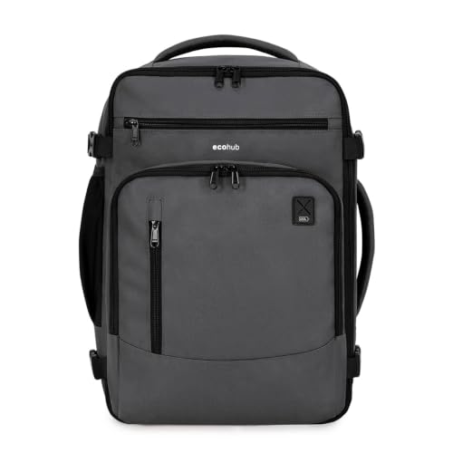 ECOHUB 19" Large Travel Backpack, Carry on Luggage Airline Approved, Water Resistant Rucksacks Fit 15.6" Laptop, AirTag Pocket, Lightweight Casual Daypack, 34L, Dark Grey - color: Dark Grey-4