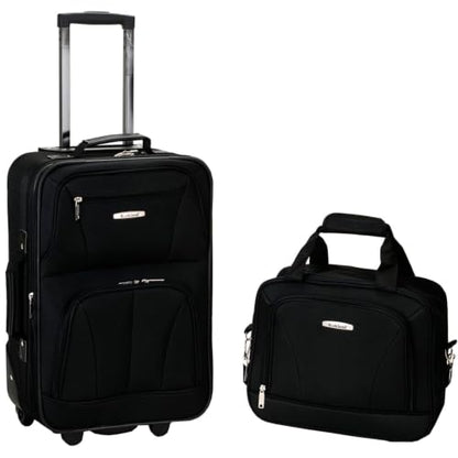 HomeStock 2-Piece Expandable Softside Carry-On Spinner Luggage Set, Black