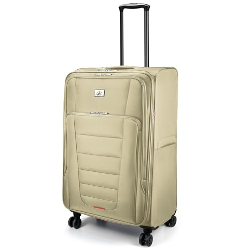 Verdi Softside Expandable 28 Inch Luggage with Spinner Wheels Lightweight Large Suitcase (Khaki, Checked-Large 28-Inch) - color: Khaki, size: Checked-Large 28-Inch