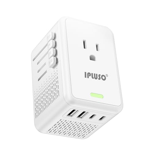 Converter for European Travel with AC Socket, 2 USB C & 2 USB A Ports