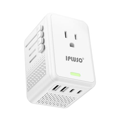 Converter for European Travel with AC Socket, 2 USB C & 2 USB A Ports