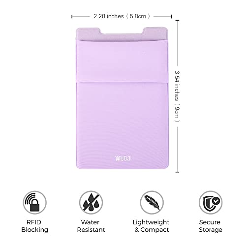 RFID Blocking Phone Card Wallet - Double Secure Pocket - Ultra-Slim Self Adhesive Credit Card Holder Card Sleeves Phone Wallet Sticker All Smartphones (Light Purple)-2PC - color: Purple