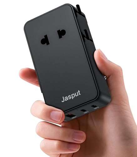 Jasput 67W Universal Travel Adapter, USB-C PD International Plug Adapter - color: Black+USBC 67W