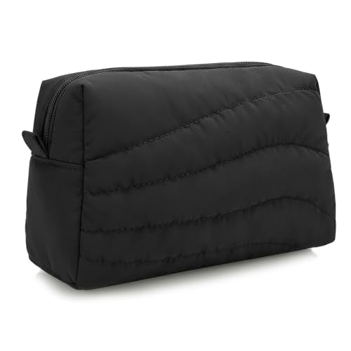 Small Makeup Bag for Purse, Quilted Travel Cosmetic Bag - color: A- Black
