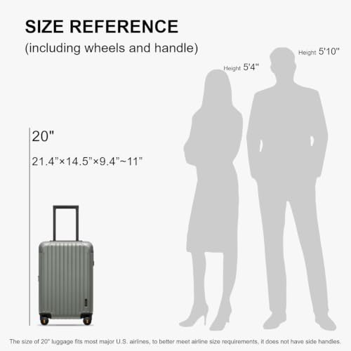 LEVEL8 Carry on Suitcase PC Hardside Luggage with Spinner Wheels 20" Green - color: Green, size: 20 Inch - Expandable