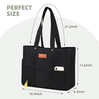 Large Canvas Tote Bag for Women,Casual Spacious Shoulder Bag - color: Black