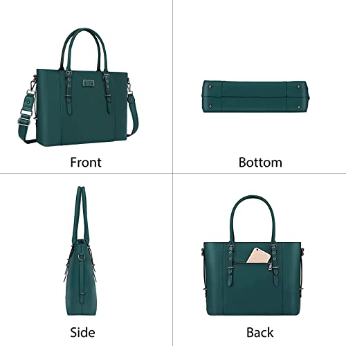 MOSISO Laptop Bag for Women, 17.3 inch PU Leather Shoulder Laptop Tote Bag - color: Deep Teal, size: 17.3 inch