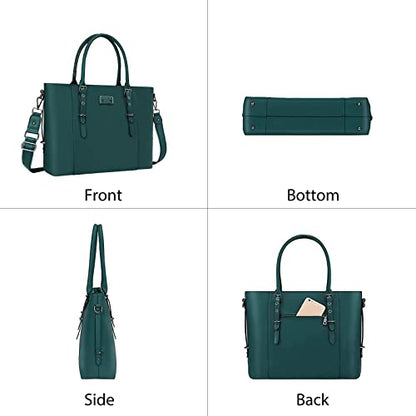 MOSISO Laptop Bag for Women, 17.3 inch PU Leather Shoulder Laptop Tote Bag - color: Deep Teal, size: 17.3 inch