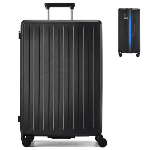 MILADA 28 Inch Expandable Checked Luggage, Large Hard Shell Suitcase - color: Jet Black, size: Checked Large 28 Inch
