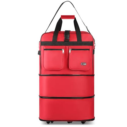 40'' Expandable Rolling Duffel Bag Suitcases w/Wheels,Foldable Luggage Bag - color: Red, size: 40"