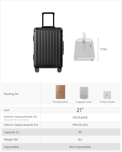 LUGGEX 21 Inch Zipperless Carry On Luggage, Jet Black - color: Jet Black, size: 21 Inch