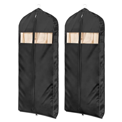 Univivi Satin Garment Bags for Hanging Clothes, Black, 60 Inch, 2 Pack - color: Black, size: 24"X60"-2pcs (Garment Bag)