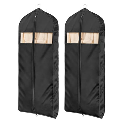 Univivi Satin Garment Bags for Hanging Clothes, Black, 60 Inch, 2 Pack - color: Black, size: 24"X60"-2pcs (Garment Bag)