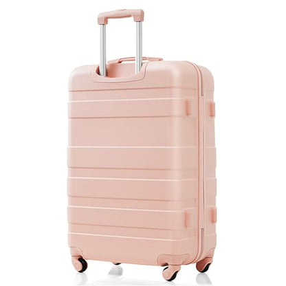 3 Pcs ABS Hardside Luggage Sets Spinner Wheel Suitcase TSA lock - color: brown pink