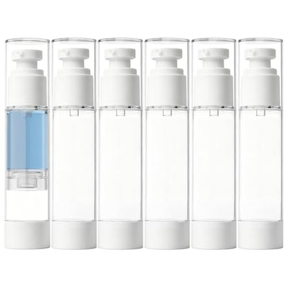 Clear Airless Pump Bottles, Vacuum Travel Cosmetic Containers - size: 50ml (6pack)
