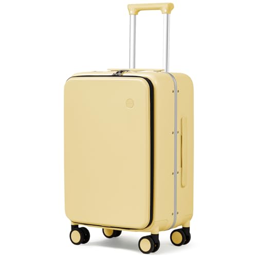 mixi Carry On Luggage, 20'' Suitcase with Front Pocket, Travel Rolling Luggage Aluminum Frame PC Hardside with Spinner Wheels & TSA Lock and Cover - Lark Yellow - color: Lark Yellow, size: 20-inch