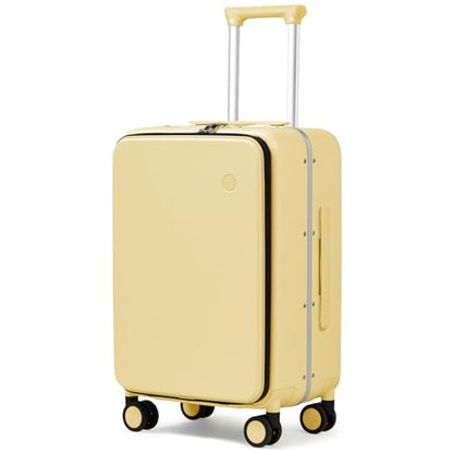 mixi Carry On Luggage, 20'' Suitcase with Front Pocket, Travel Rolling Luggage Aluminum Frame PC Hardside with Spinner Wheels & TSA Lock and Cover - Lark Yellow - color: Lark Yellow, size: 20-inch