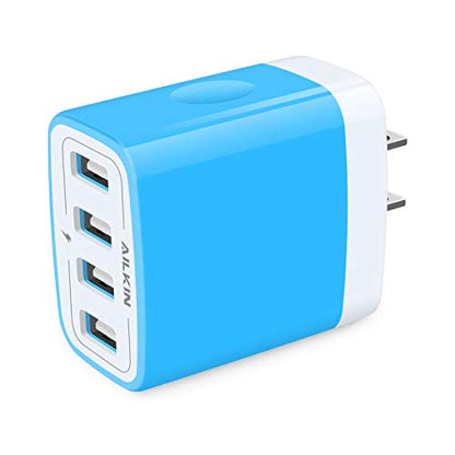 Wall Charger, USB Charger Adapter, 4.8A 4Multi Port Fast Charging Station - color: Blue
