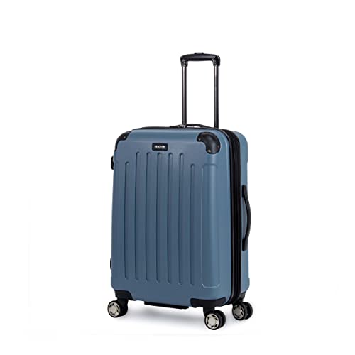 Kenneth Cole REACTION Renegade Luggage Expandable 8-Wheel Spinner Lightweight Hardside Suitcase, Granite Blue, 24-Inch Checked - color: Granite Blue, size: 24-Inch Checked