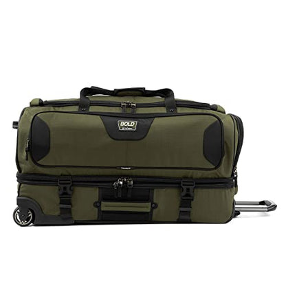 Travelpro Bold Drop-Bottom Wheeled Duffel Bag, Olive/Black, 30-Inch - color: Olive/Black