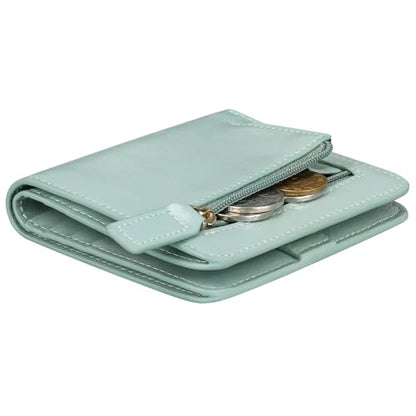 Itslife Women's Rfid Blocking Small Compact Bifold Leather Pocket Wallet Ladies Mini Purse with id Window (Waxed Light Green) - color: Turquoise