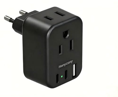 Black European Travel Plug Adapter, US to Europe, Type C Power Adapter - style: Type C - Most of Europe(Black)