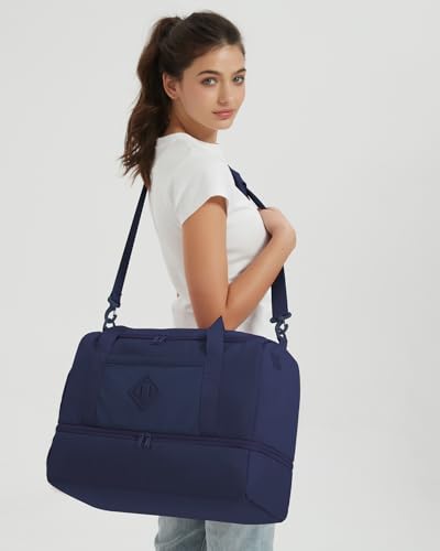 WANDF Personal Item Travel Bag 18x14x8, Carry On Duffle Bag for Women - color: B-Navy Blue