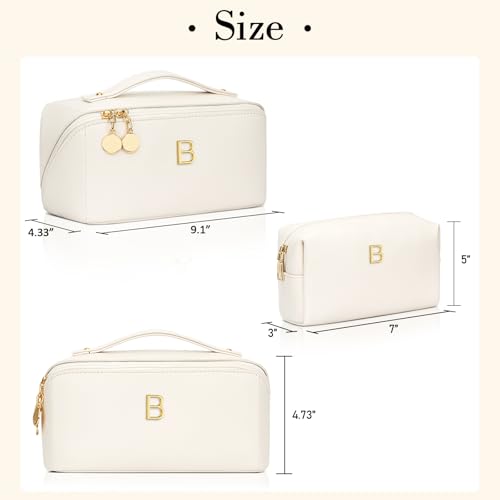 Initial Makeup Bag Personalized Gift for Women Teen Girls - color: Beige, style: B