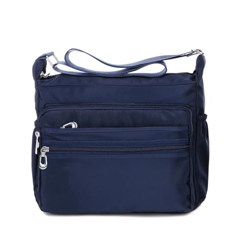 Crossbody Bag for Women Waterproof Shoulder Bag Multi Pockets Nylon Purse - color: Navyblue-s