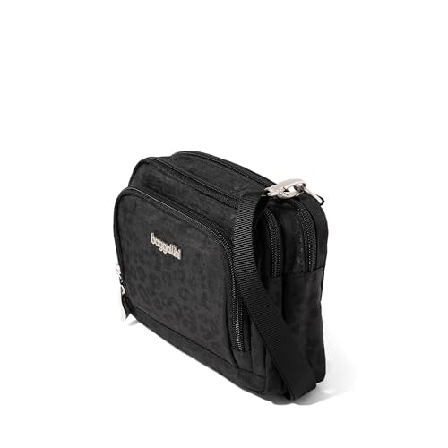 Baggallini Triple Zip with Front Wallet/Trifecta RFID Wallet Crossbody - color: Black Cheetah Emboss