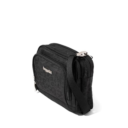 Baggallini Triple Zip with Front Wallet/Trifecta RFID Wallet Crossbody - color: Black Cheetah Emboss