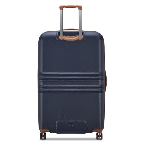 DELSEY PARIS Flanerie SE - Hardside Checked In Luggage 24 Inch - 360° Dual Spinner Wheels - TSA Lock - Lightweight Polycarbonate Travel Suitcase with Vegan Leather, Blue - color: navy, style: 24" Spinner