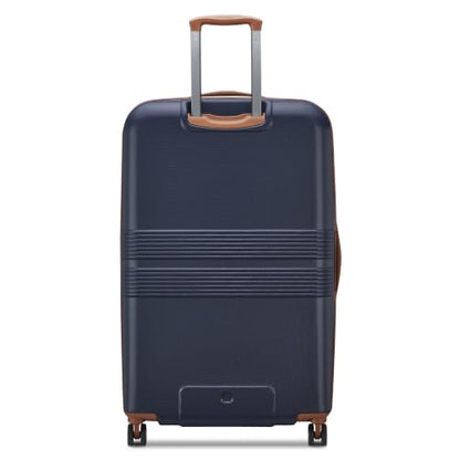 DELSEY PARIS Flanerie SE - Hardside Checked In Luggage 24 Inch - 360° Dual Spinner Wheels - TSA Lock - Lightweight Polycarbonate Travel Suitcase with Vegan Leather, Blue - color: navy, style: 24" Spinner