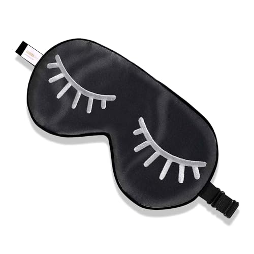 ZIMASILK 100% Natural Silk Sleep Mask Blindfold,Adjustable Super-Smooth Soft Eye Mask for Sleep with Bag(Eyelashes) - color: 1 Pack - Eyelashes