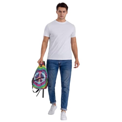 bassyil Tie Dye Peace Sign Rainbow Sling Bag Crossbody Travel Hiking Chest Backpack Shoulder Daypack for Women Men - color: Tie Dye
