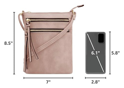DELUXITY Crossbody Purse Bag Shoulder Bag Multi Pocket Zipper Purse - color: Blush