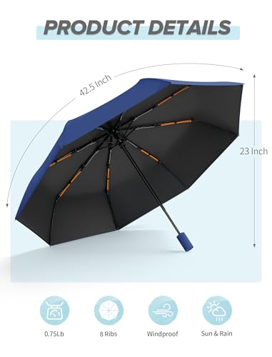Yoobure Travel Compact Umbrellas for Rain, UV Umbrella for Sun Protection - color: Dark Blue-Just 1pc