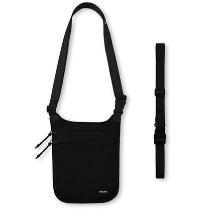 Anti-Theft Money Belt Crossbody Dual-Strap RFID Blocking Hidden Travel Wallet - color: Black