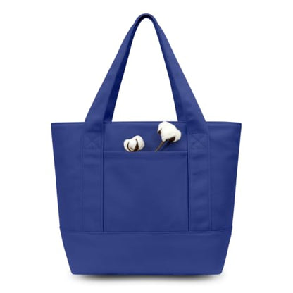TOPDesign 1-Pack Small Canvas Tote Bag with an External Pocket, Reusable Bag, Top Zipper Closure, Daily Essentials (Blue) - color: Blue, size: Small