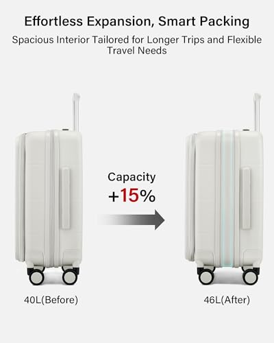 Hanke Hardside Expandable Carry On Luggage, 20 Inch Top Opening Suitcase - color: Smoke White, size: 20 Inch EXT