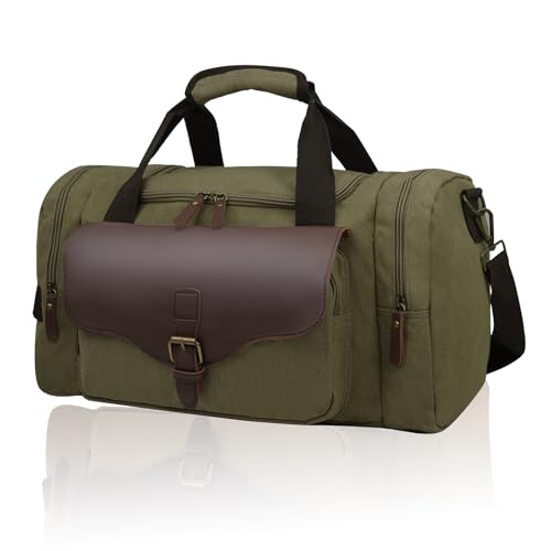 22L Canvas Duffle Bag for Men Lightweight Travel Overnight Carry-On - color: Armygreen