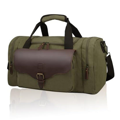 22L Canvas Duffle Bag for Men Lightweight Travel Overnight Carry-On - color: Armygreen