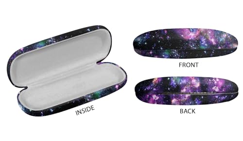 WIRESTER Hard Shell Eyeglasses Case, Clamshell Sunglasses Holder Protective Cover with Microfiber Cloth - color: Purple Nebula Galaxy