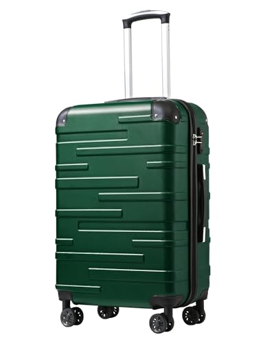 Coolife Hardside ABS Luggage, TSA Lock, Spinner Wheels, 28in Checked - color: dark green, size: Large (28 In)